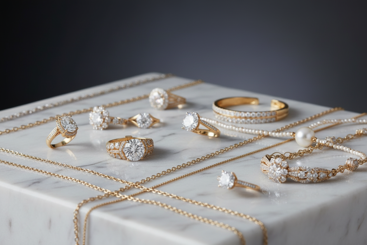 Bijoux sur marbre blanc